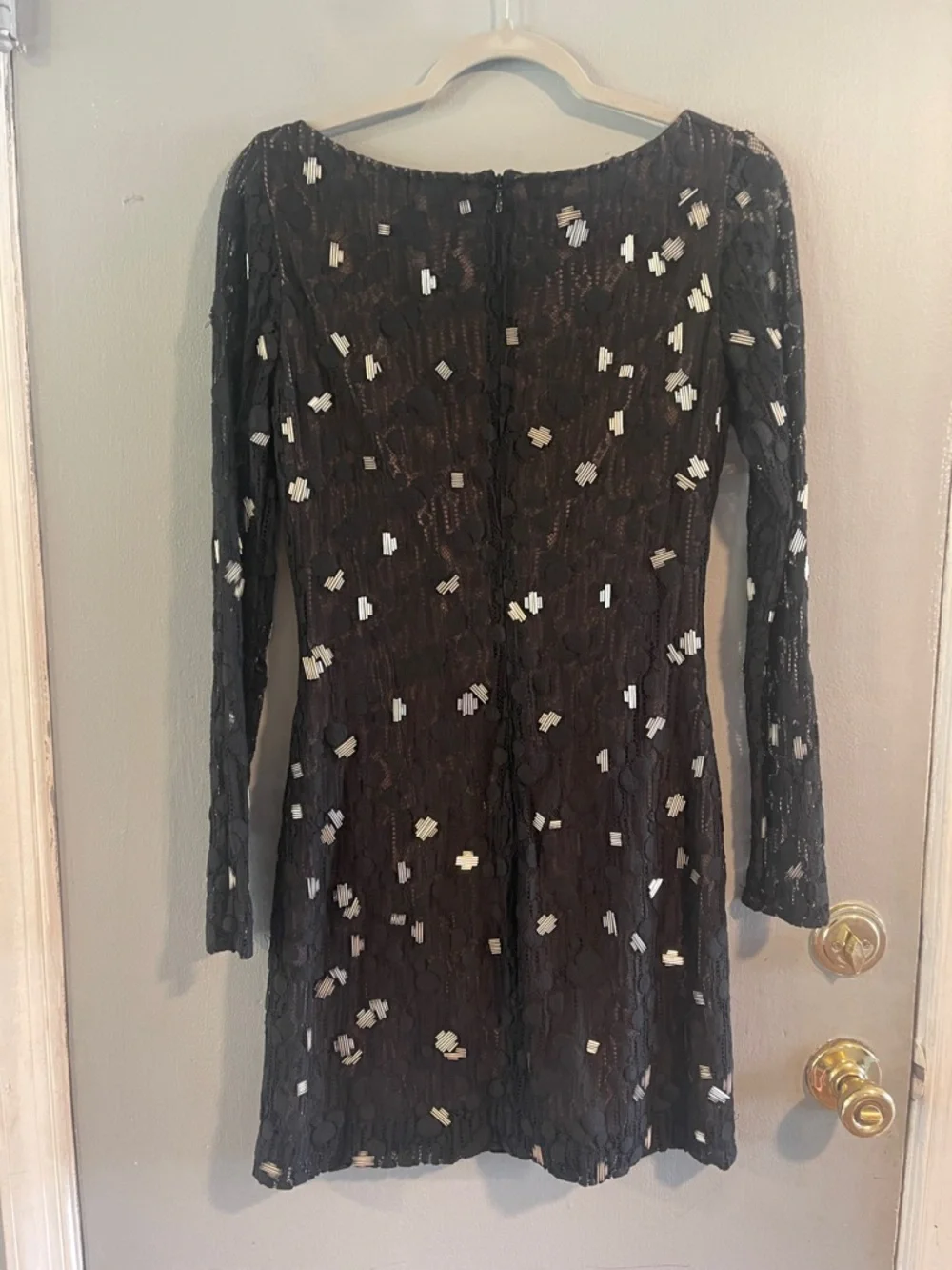 Diane von Furstenberg New Zarita‎ Silver Bubbles Black Mini Dress Size 0